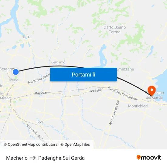 Macherio to Padenghe Sul Garda map
