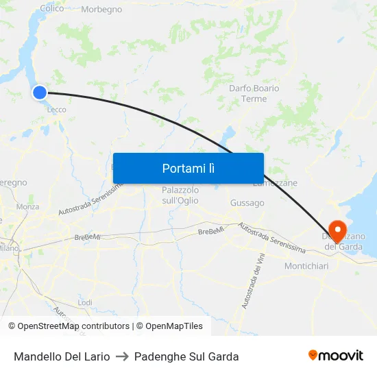 Mandello Del Lario to Padenghe Sul Garda map