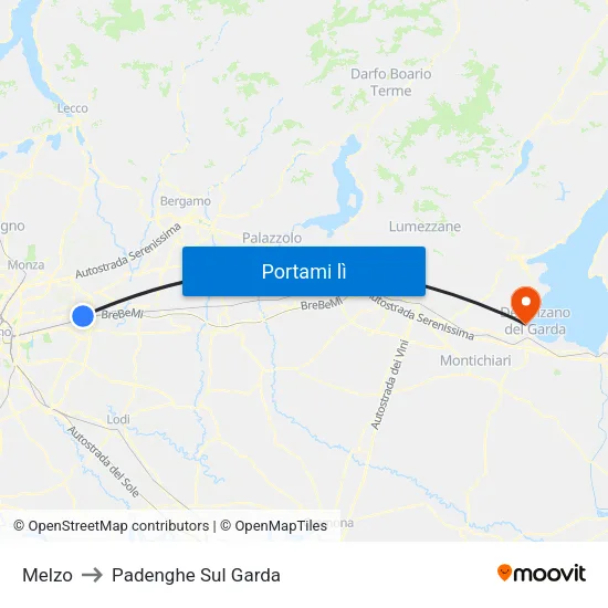 Melzo to Padenghe Sul Garda map