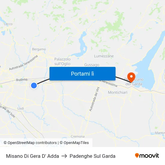 Misano Di Gera D' Adda to Padenghe Sul Garda map
