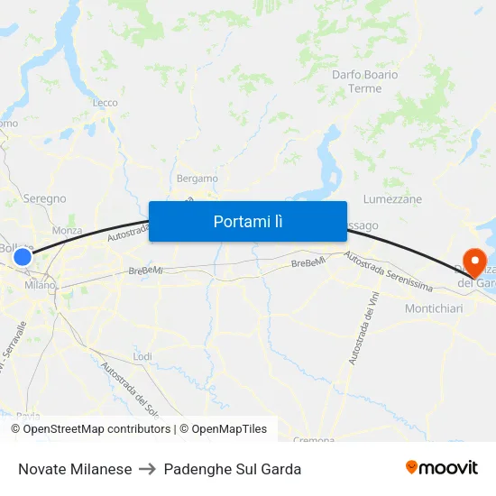 Novate Milanese to Padenghe Sul Garda map
