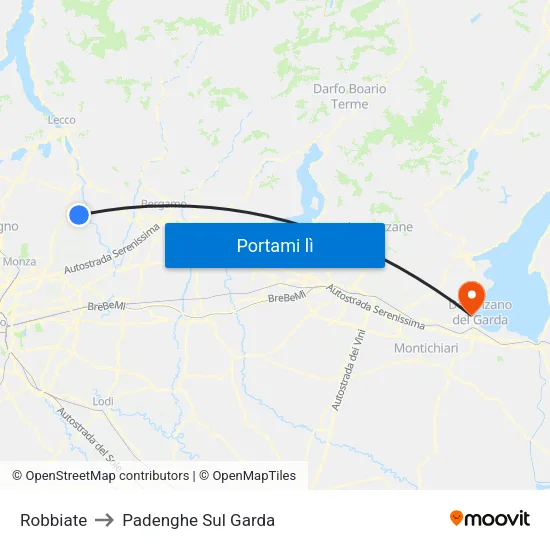 Robbiate to Padenghe Sul Garda map