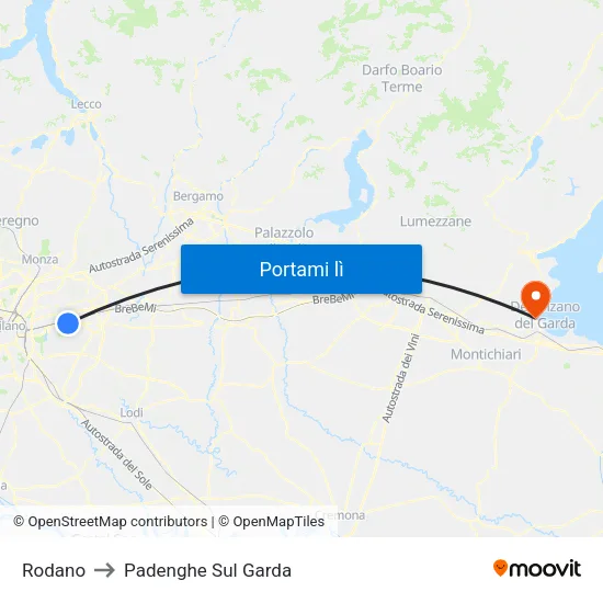 Rodano to Padenghe Sul Garda map