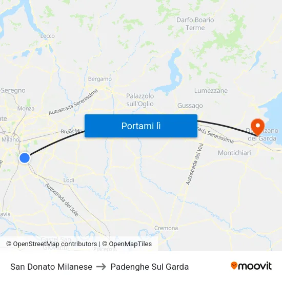 San Donato Milanese to Padenghe Sul Garda map