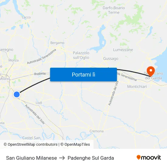 San Giuliano Milanese to Padenghe Sul Garda map