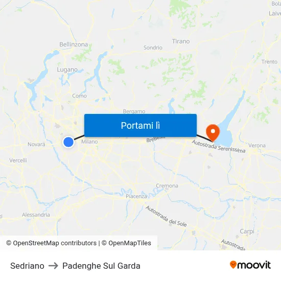 Sedriano to Padenghe Sul Garda map