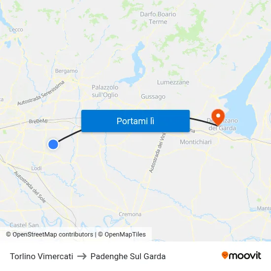 Torlino Vimercati to Padenghe Sul Garda map