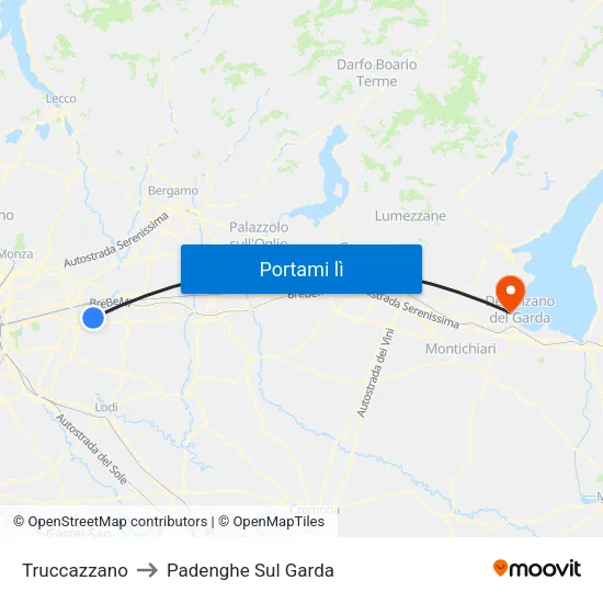 Truccazzano to Padenghe Sul Garda map