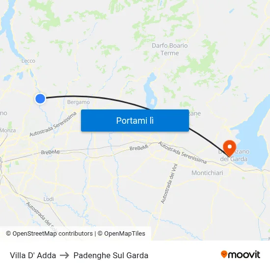 Villa D' Adda to Padenghe Sul Garda map