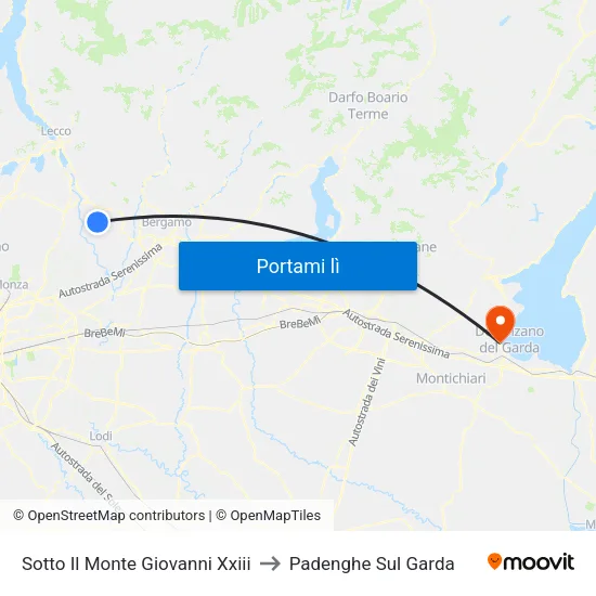 Sotto Il Monte Giovanni Xxiii to Padenghe Sul Garda map