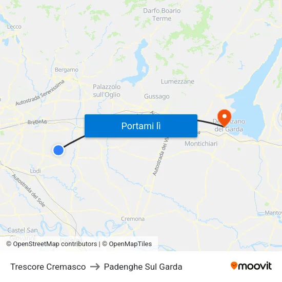 Trescore Cremasco to Padenghe Sul Garda map