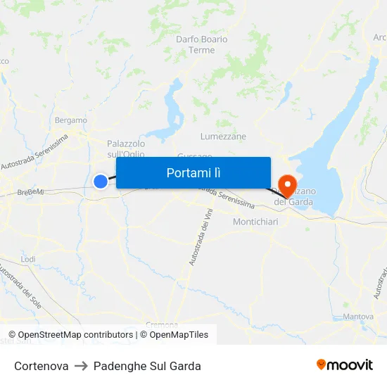 Cortenova to Padenghe Sul Garda map