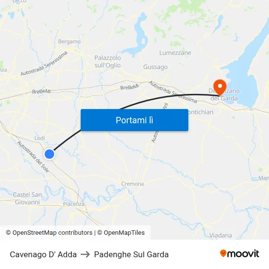 Cavenago D' Adda to Padenghe Sul Garda map