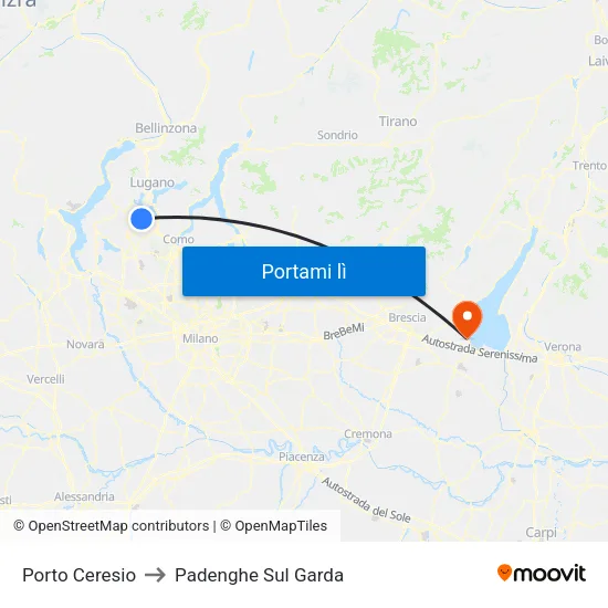 Porto Ceresio to Padenghe Sul Garda map