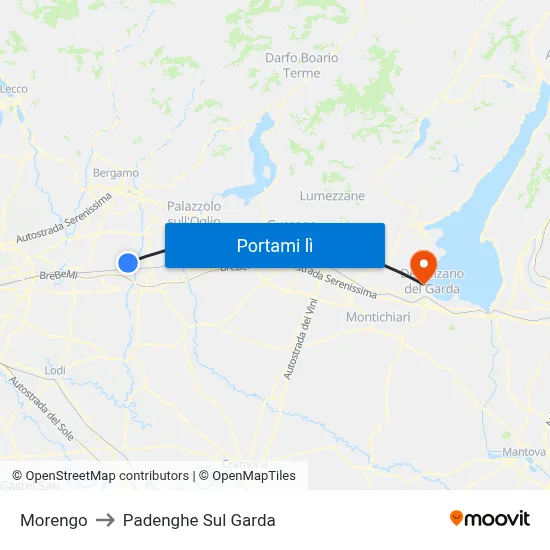 Morengo to Padenghe Sul Garda map