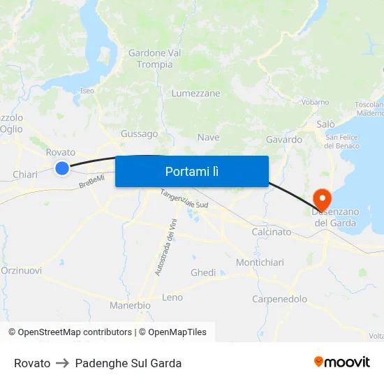 Rovato to Padenghe Sul Garda map