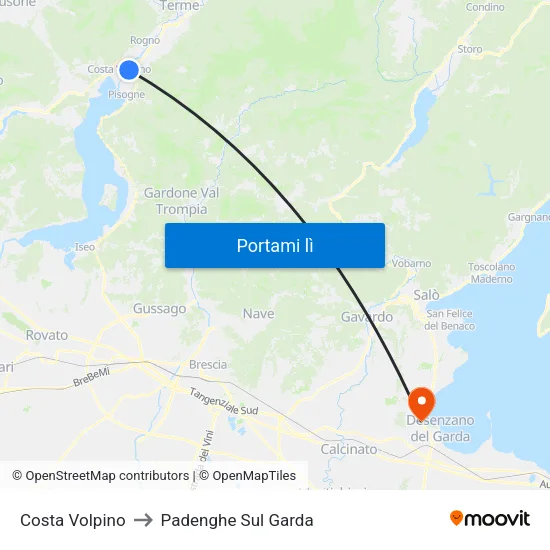 Costa Volpino to Padenghe Sul Garda map