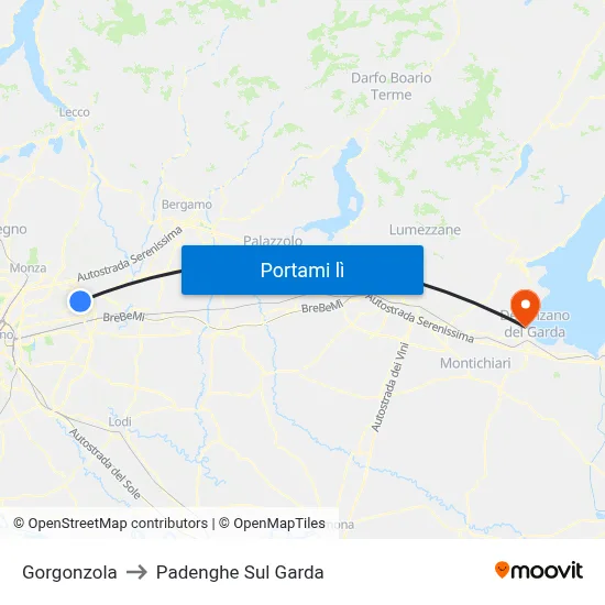 Gorgonzola to Padenghe Sul Garda map