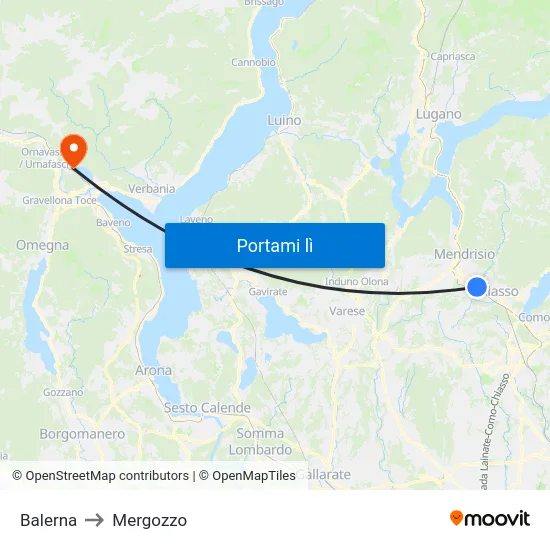 Balerna to Mergozzo map