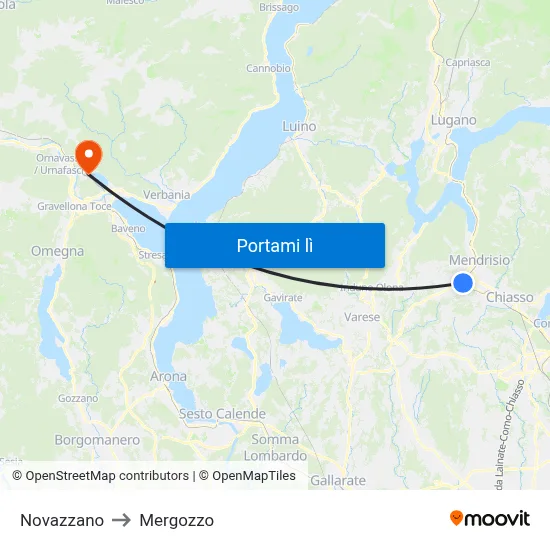 Novazzano to Mergozzo map