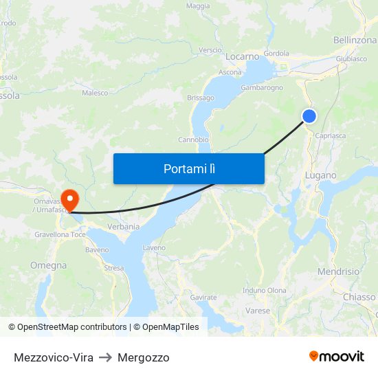 Mezzovico-Vira to Mergozzo map