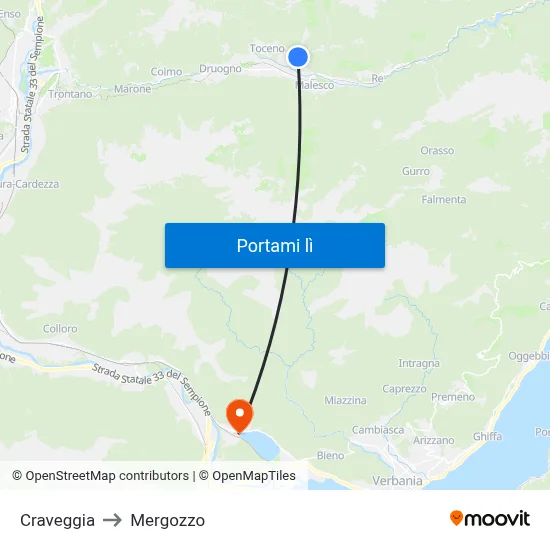 Craveggia to Mergozzo map