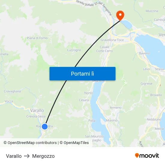 Varallo to Mergozzo map