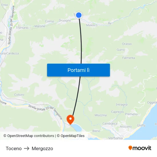 Toceno to Mergozzo map