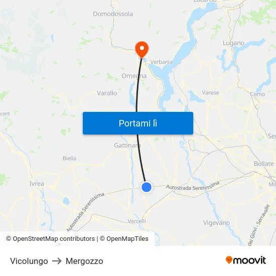 Vicolungo to Mergozzo map