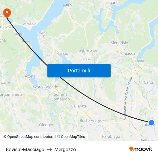 Bovisio-Masciago to Mergozzo map