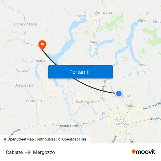 Cabiate to Mergozzo map