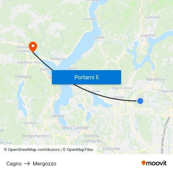 Cagno to Mergozzo map