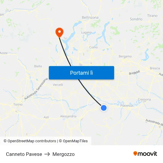 Canneto Pavese to Mergozzo map