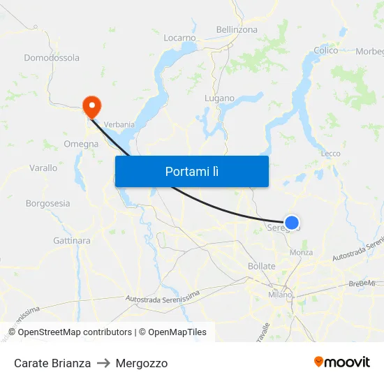 Carate Brianza to Mergozzo map