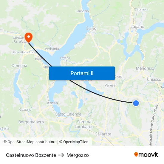 Castelnuovo Bozzente to Mergozzo map