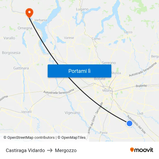 Castiraga Vidardo to Mergozzo map