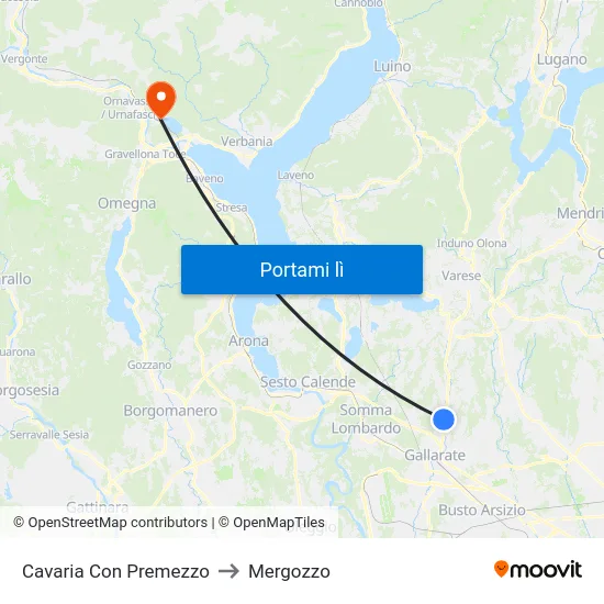 Cavaria Con Premezzo to Mergozzo map