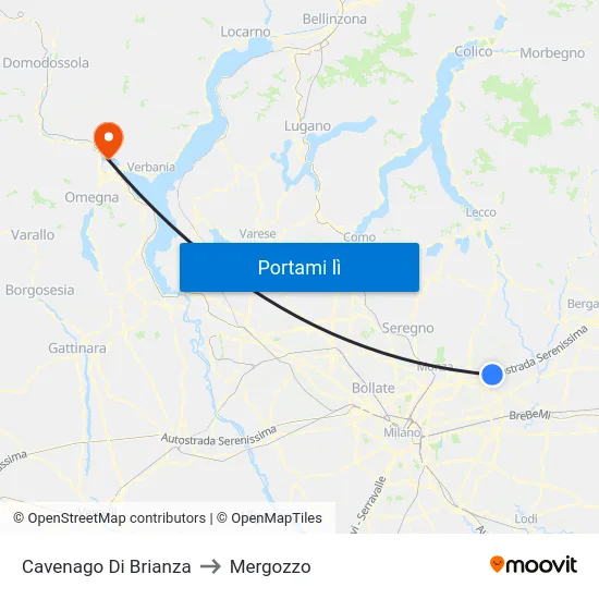 Cavenago Di Brianza to Mergozzo map