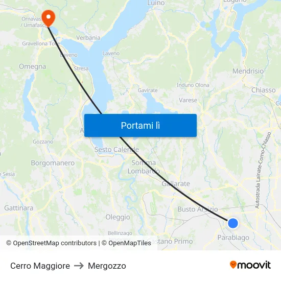 Cerro Maggiore to Mergozzo map