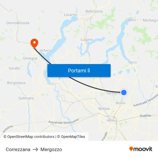 Correzzana to Mergozzo map