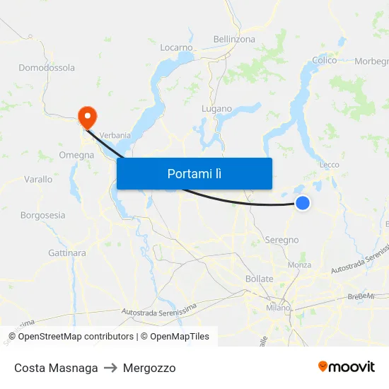 Costa Masnaga to Mergozzo map