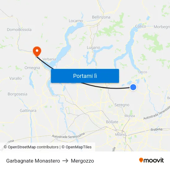 Garbagnate Monastero to Mergozzo map