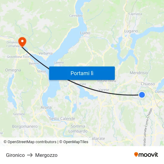 Gironico to Mergozzo map