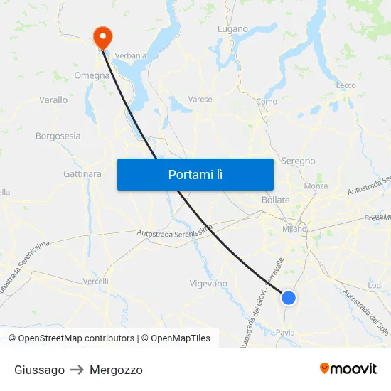 Giussago to Mergozzo map