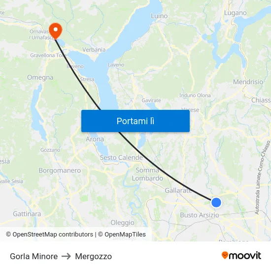Gorla Minore to Mergozzo map