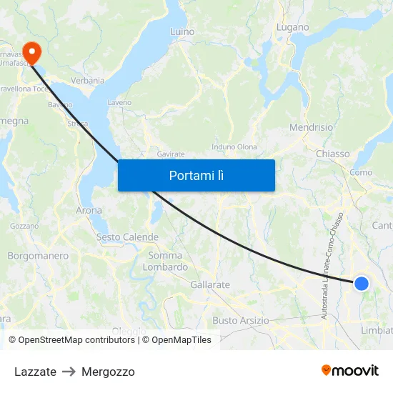 Lazzate to Mergozzo map