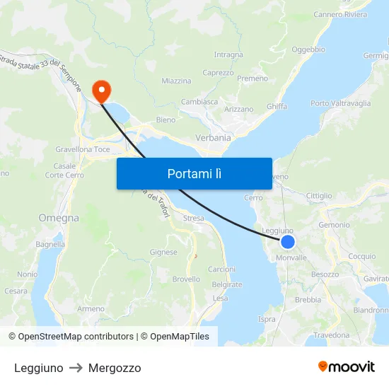 Leggiuno to Mergozzo map