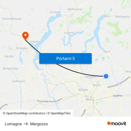 Lomagna to Mergozzo map