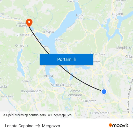 Lonate Ceppino to Mergozzo map