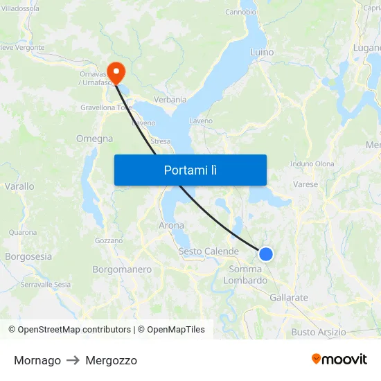 Mornago to Mergozzo map